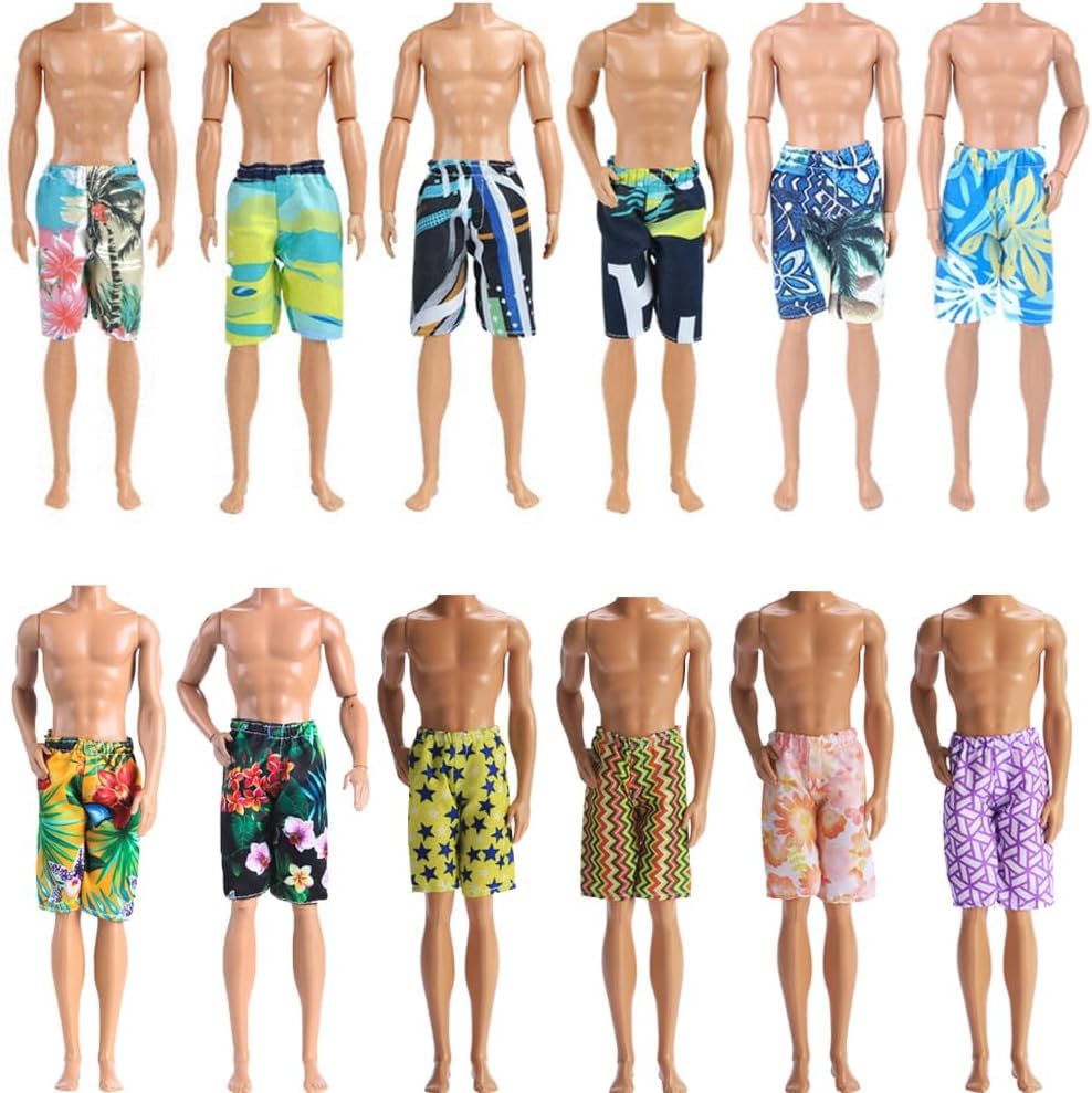 E-TING 10-Item Fantastic Pack = 1 Black-tie Suit with a Shirt + 3 Sets of Casual Wear Clothes Outfit + 1 pc Swim Trunks + 5 Pairs Shoes for 12inches
