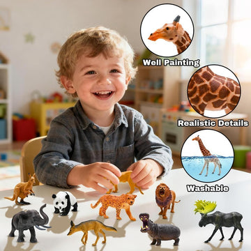 Safari Animals Figures Toys, Realistic Wild Zoo Animal Figurines, Plastic African Jungle Animals Playset for Kids Toddlers, 21Pcs Safari Toys Birthday