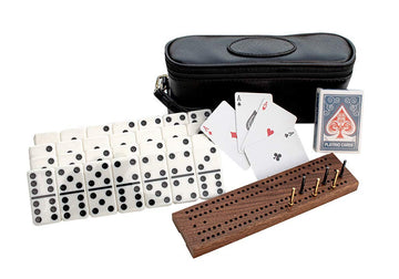 Alex Cramer The Perfect Traveler Classic Domino Set with Leather-Look Travel Case and a Deck of Miniature Playing Cards (Domino Set)