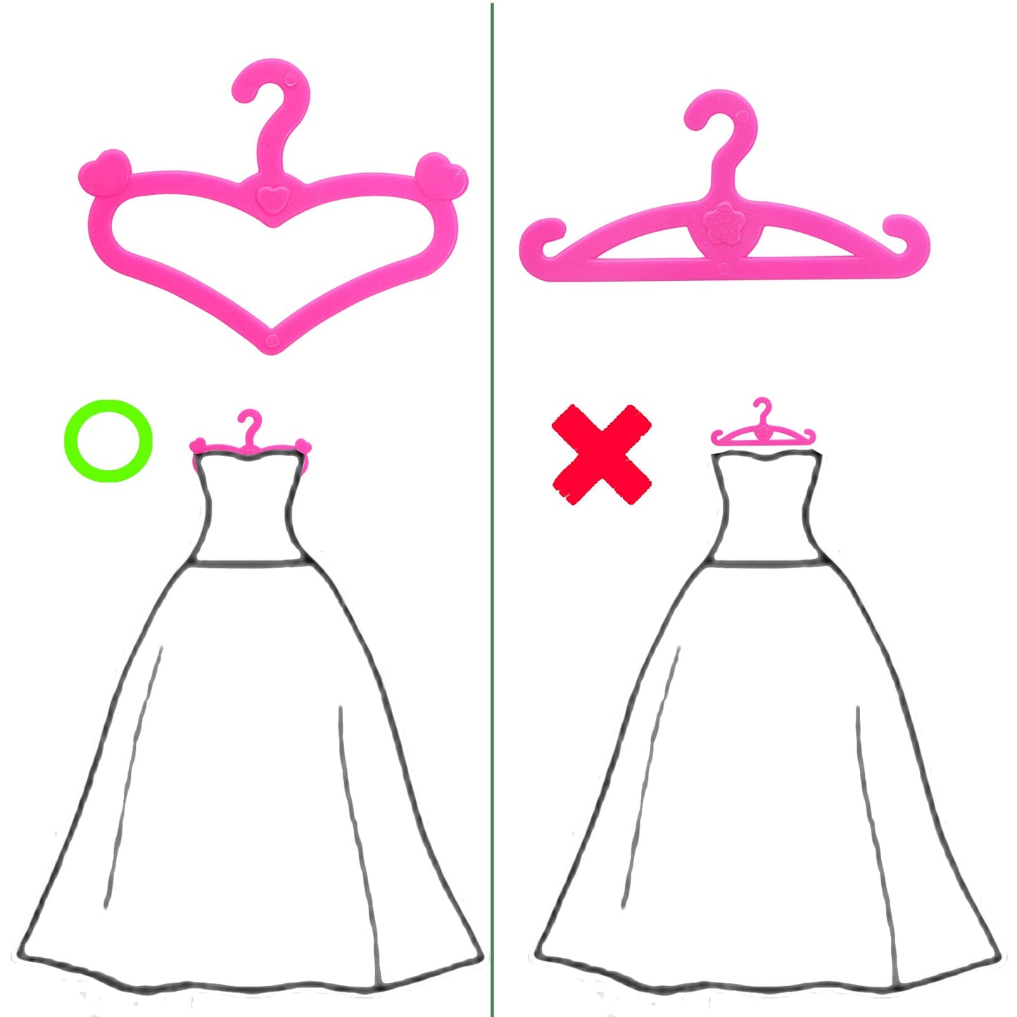BJDBUS 62 Pcs Pink Plastic Hangers for 11.5 inch Doll Clothes Gown Dress Outfit Holders Accessories
