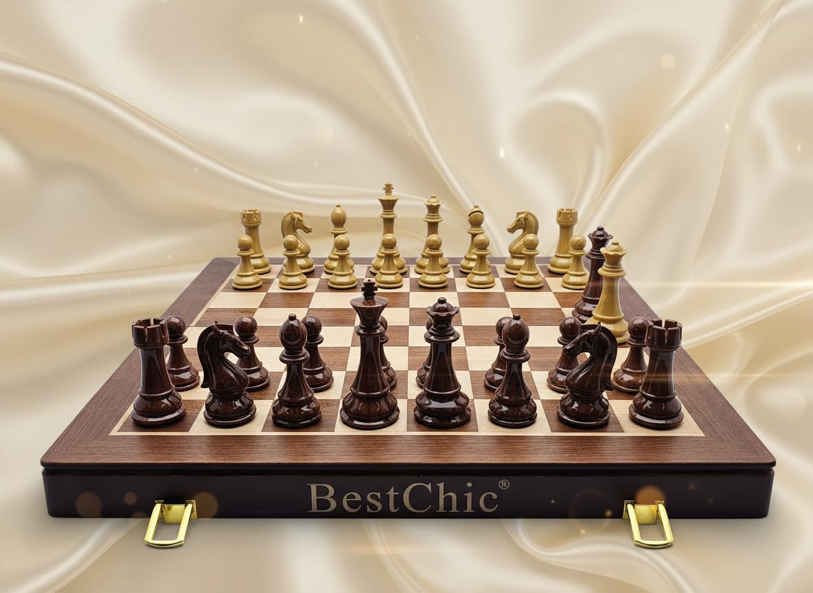 18 Inch Folding Chess Set with High Polymer Weighted Standard Chess Pieces for Family Vintage Board Games Chess Set for Adults and Kids Chess