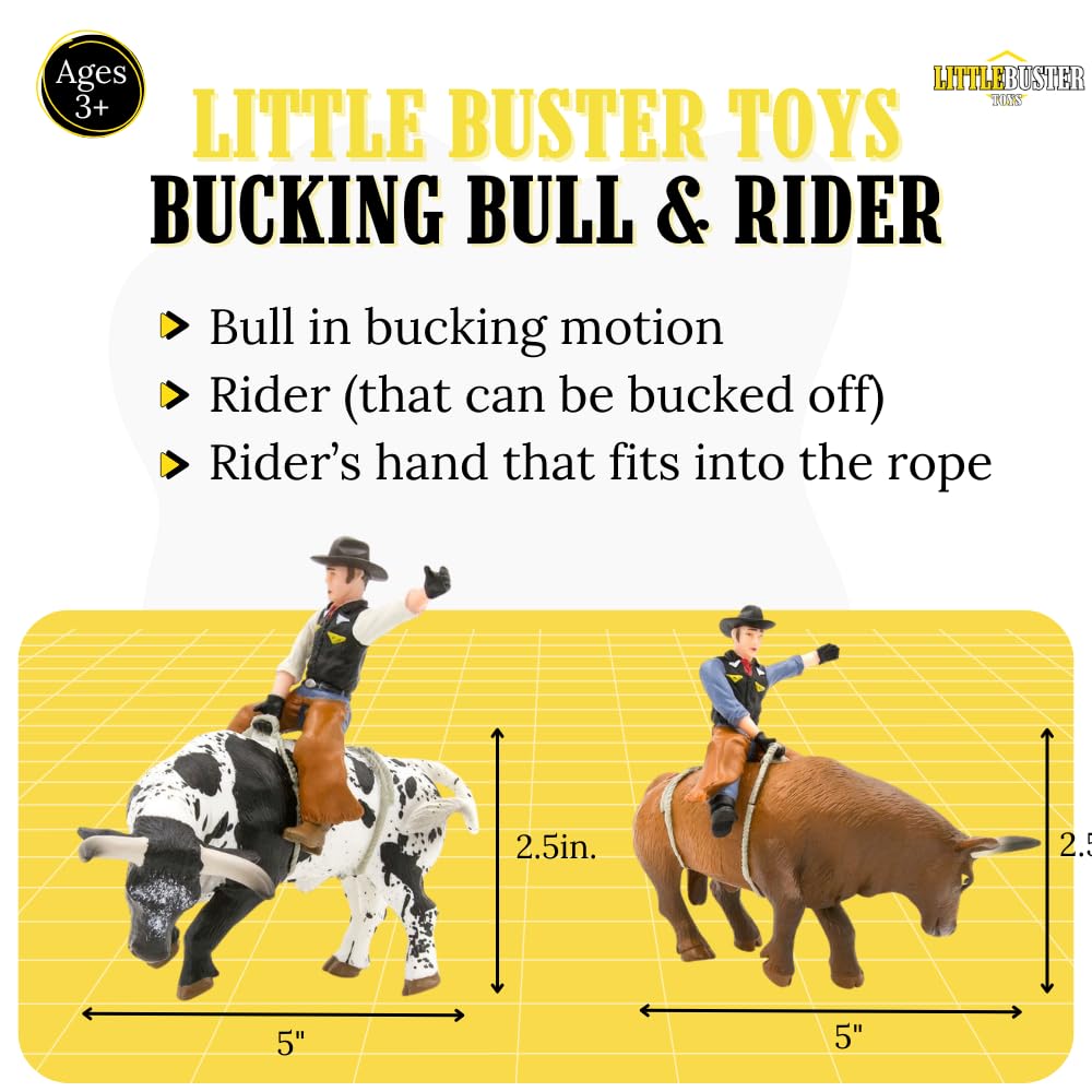 Little Buster Bucking Bulls Rodeo Set | Brown & Spotted Bulls with Riders | 1:16 Scale Collectible Farm & Ranch Display | Authentic Western
