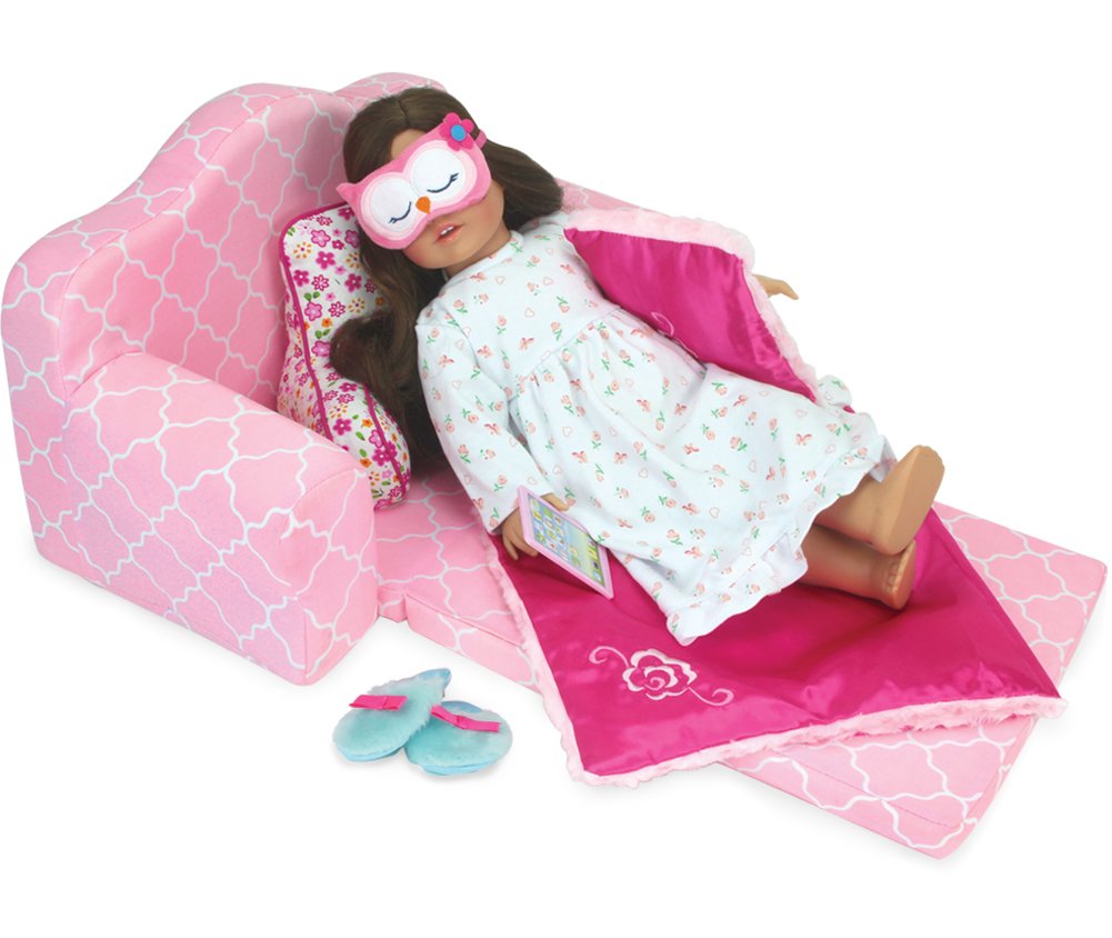 Sophia's 2-in-1 Plush Lightweight Moroccan Print Pull-Out Sofa Couch Converts to a Bed, Fits Two 18 Inch Dolls, Light Pink
