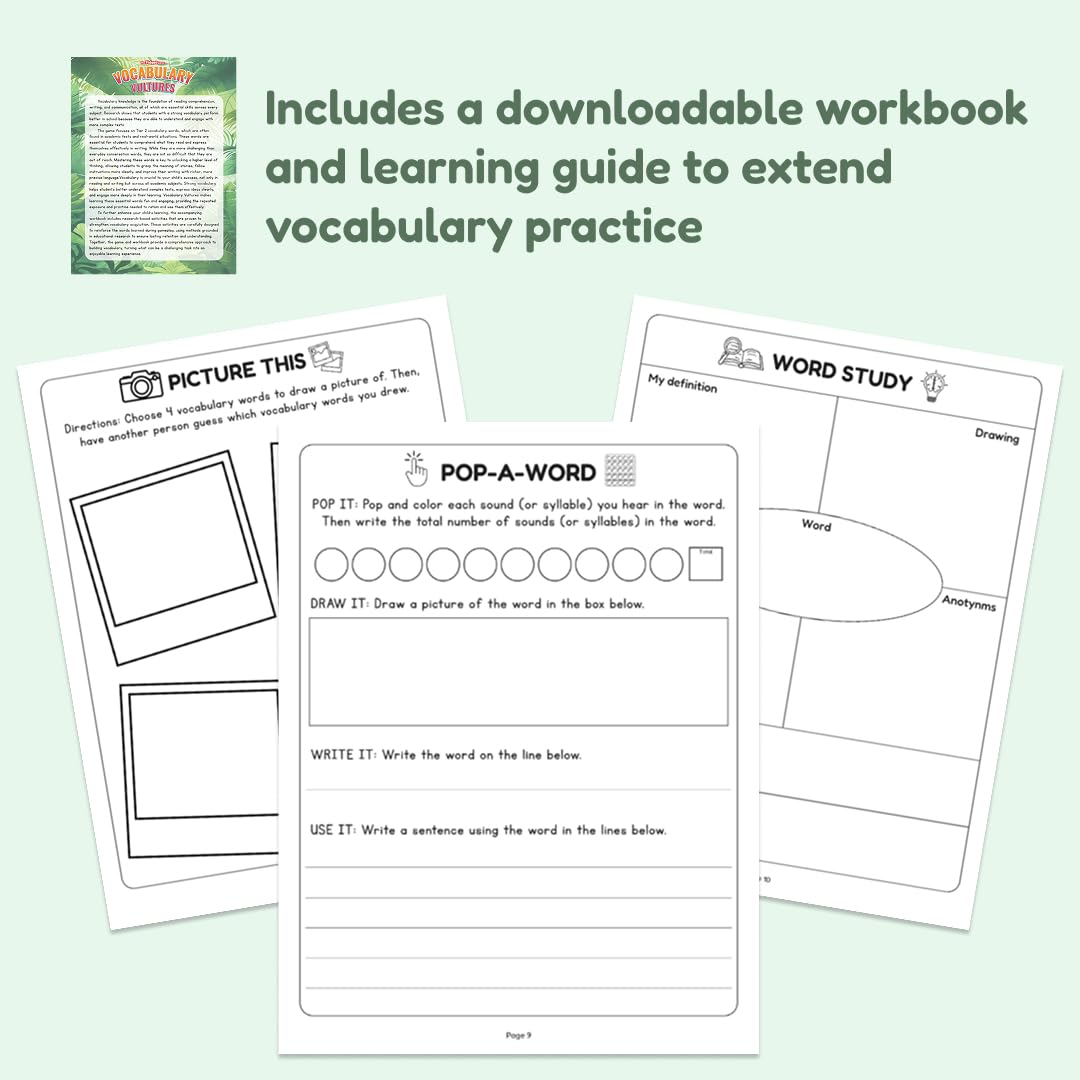 The Fidget Game Vocabulary Vultures, Word Games for Kids Ages 8-11, Grades 3-5, Vocabulary Builder, Reading Comprehension & Communication Skills, Tier