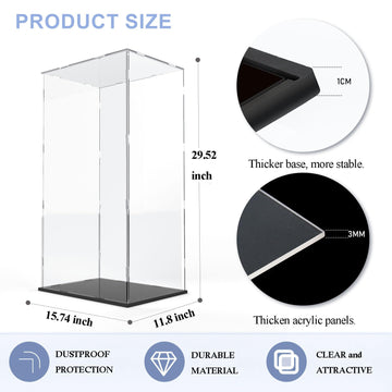 DuvinDD Acrylic Display Case for Large Collectibles, 29 inch Tall Clear Display Box for Lego NASA Artemis 10341 42221, for Bearbrick 1000% Doll