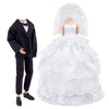 E-TING Wedding Set Beautiful Gown White Bride Dress Clothes with Veil and Groom Business Suit Outfit for Dolls?Doll Not Included?