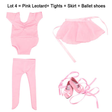 BARWA 18 Inch Doll Clothes Ballet Ballerina Outfits Dance Dress Custume Compatible with 18 Inch Dolls - 4 PCS Leotard with Tutu Skirt, Tights