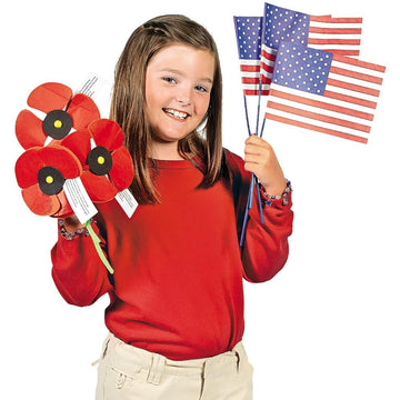Small Paper Color Your Own American Flags - 8 1/2" x 6" on 13 3/4" - 12 Pc.