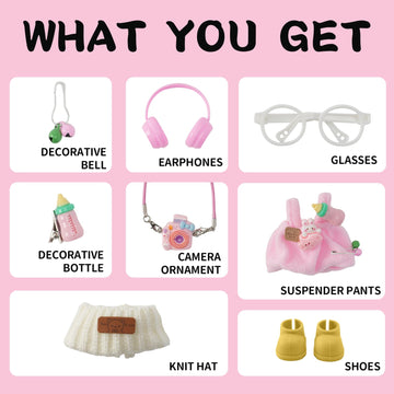8-Piece Set Dolls Clothes(NO Doll), 17cm Dolls Cute Outfit Accessories, Small Clothes Set for Doll, Gift for Women(Pink)