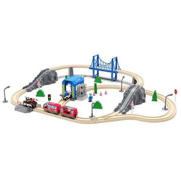 Wooden Train Tracks Accessories, Train Set Piece of Police Station Compatible with All Railroad Track Collection, Train Toys Expansion Pack for Kids