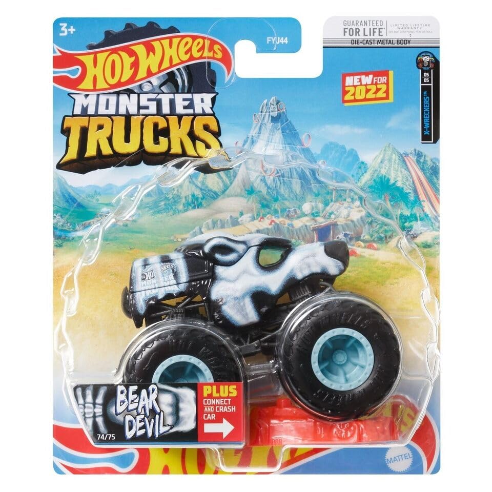 Matchbox Hot Wheels Monster Trucks X-Wreckers Bear Devil, Connect and Crash 74/75, Black