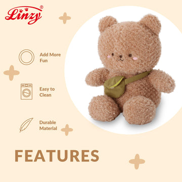 Linzy 10” Bear Stuffed Animal with Crossbody Bag, Soft Bear Plush Toy for First Day of School, Birthday, Christmas, Valentine’s Day & Holidays