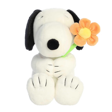 Aurora Peanuts Snoopy Stuffed Animal, 11 Inch Classic Snoopy Plush Holding Flower, Soft Cuddle Companion Character Toy and Nostalgic Snoopy Gifts