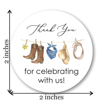 Little Cowboy Thank You Stickers - 2-Inch Round - Set of 40 (Blue)