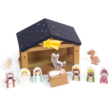 WOODENFUN Toy Nativity Set for Kids?Wooden Christmas Nativity Scene Miniature Holy Family Figurines Gifts for Children Boys Girls 3+ Years Old