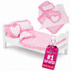 Emily Rose 18" Doll Pink Heart Valentines Bedding Set - 5 Pc Doll Bed Bedding & Bedroom Accessories with Comforter, Pillows & Matress Covering Flat