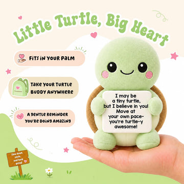 Puraesla Funny Turtle Plush, Positive Squishy Plushie Affirmation Animal with 30 Supportive Messages, Stress Relief Relaxing, Birthday Appreaciation