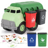 Liberty Imports Big Plastic Garbage Truck Toy, Waste Management Recycling Green Dump Vehicle with 4 Trash Cans and Recycle Sorting Cards for Little