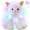 Houwsbaby 12'' White Musical Light Up Cat Stuffed Animal Kitty Plush Toy Singing LED Glowing Cat Plush Toy Christmas Festival Birthday Presents