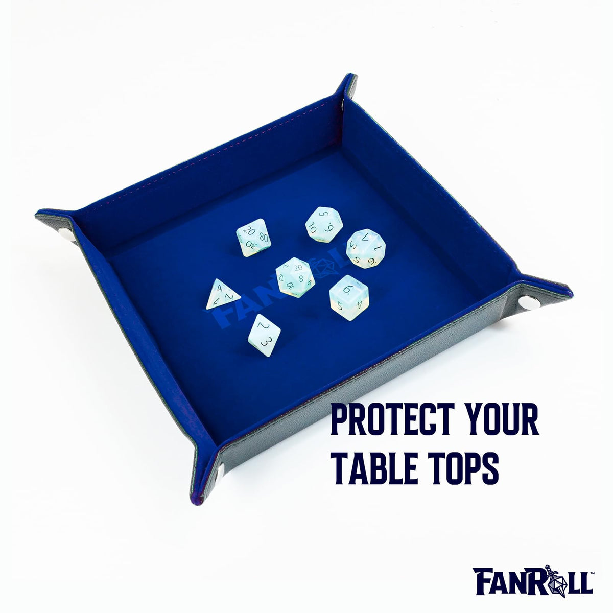 FanRoll Fold Up Velvet Dice Tray w/PU Leather Backing: Blue, Role Playing Game Dice Accessories for Dungeons and Dragons