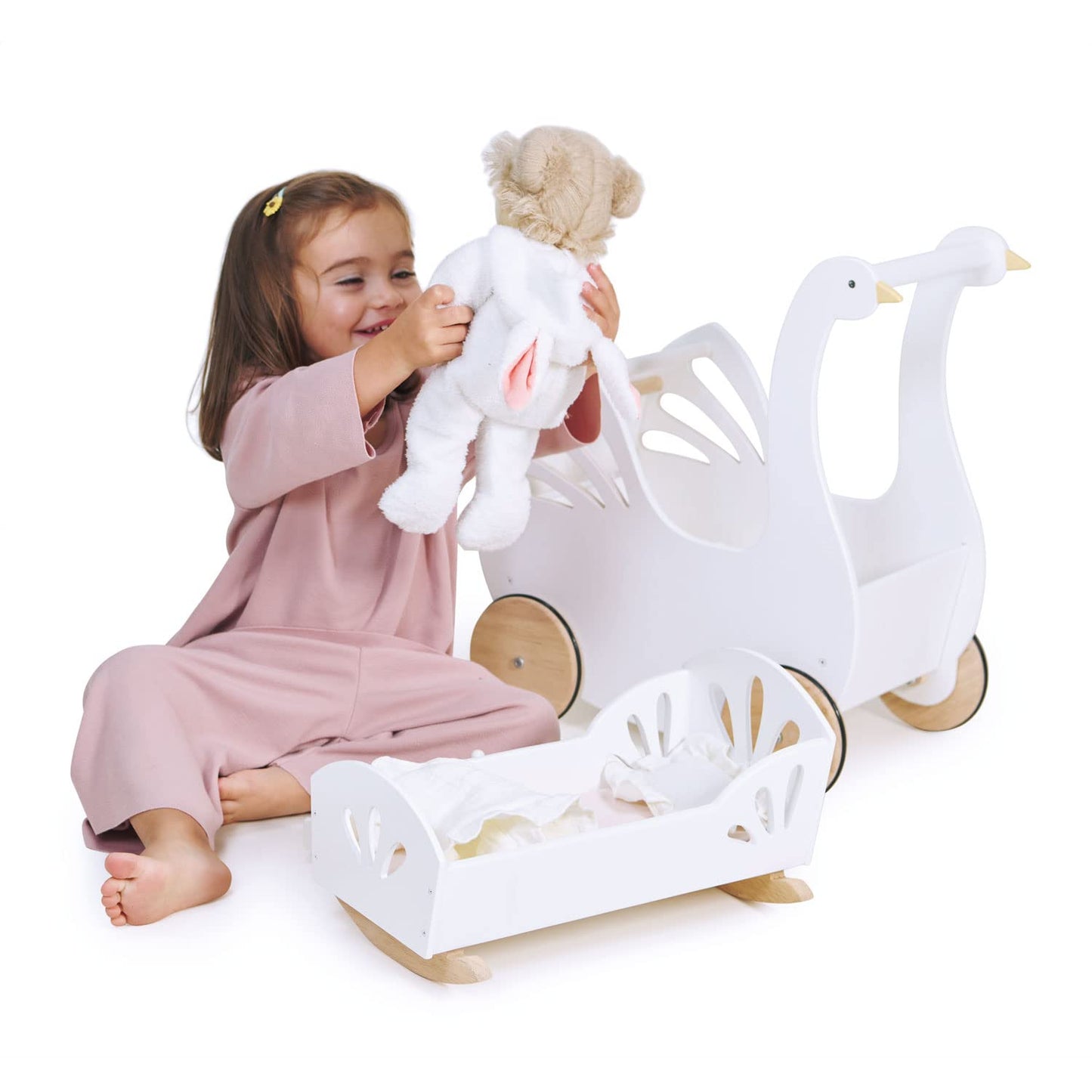 Tender Leaf Toys - Sweet Dreams Dolly Bed - Wooden Baby Doll Rocking Cradle with Bedding and Accessories - Encourages Love and Nurturing Play for Boys