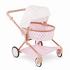 LullaBaby BABI by Battat - Baby Doll Double Stroller Mini Gold Stars - Foldable Canopy, Swivel Wheels, Storage Basket - Pink Carriage Fits Twin