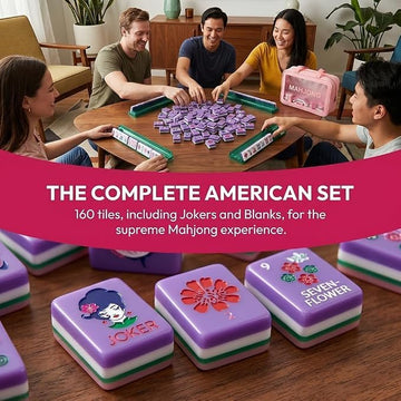 BTUASSDY Premium 4 Layer Mahjong Tiles, 160 Acrylic American Mahjong Set with Blank Mahjong Tiles, Portable Travel Mahjong Set with Exquisite Carrying