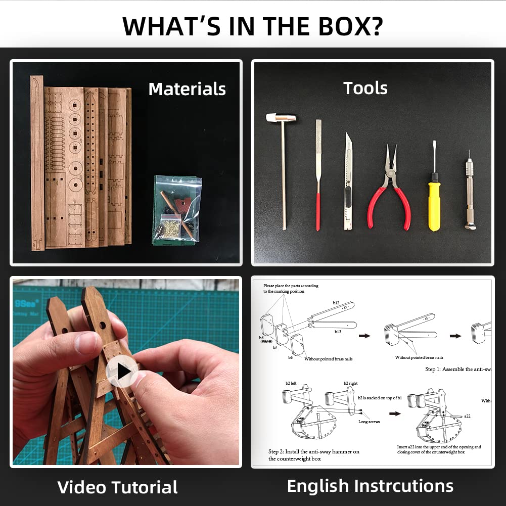 YAQUMW The MINI Counterweight Trebuchet Medieval Siege Equipment 3D Wooden Puzzle Model Kit for Adults, DIY STEM Project Tabletop Toy, Alder Veneer
