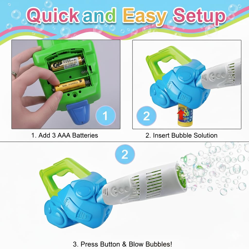 ArtCreativity Bubble Leaf Blower with 3 Refill Solutions, Outdoor Bubble Toys for Toddlers 1-3, 2 Year Old Boy Birthday Gift, Christmas Toddler Toys