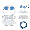 Swimsuit Party for 17cm Doll(No Dolls),5-Piece Set Including Clothes, Skirt, Blue Glasses, Blue Swimming Ring and Bell, Swimsuit Set, hot Party Style