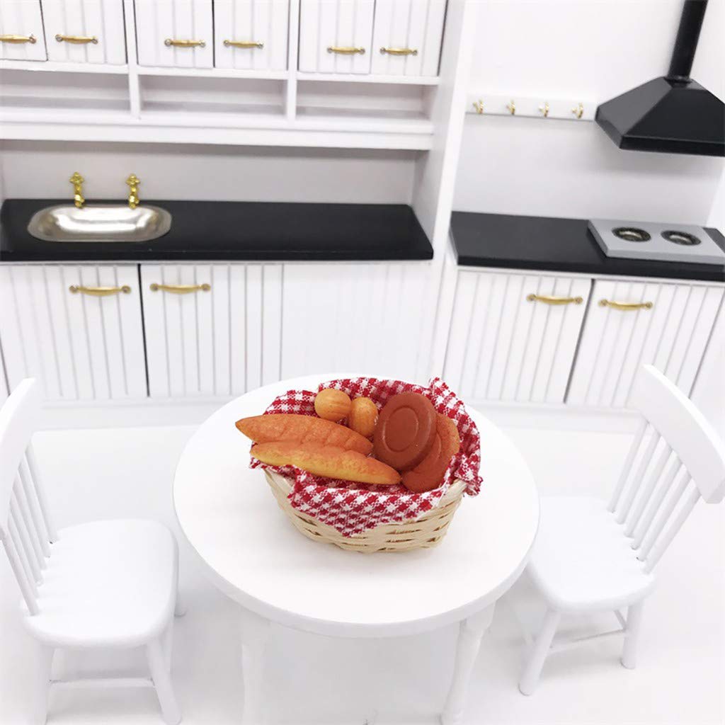 SXFSE Dollhouse Decoration Accessories,1/12 Mini Dollhouse Miniature Food Bread Toast with Basket