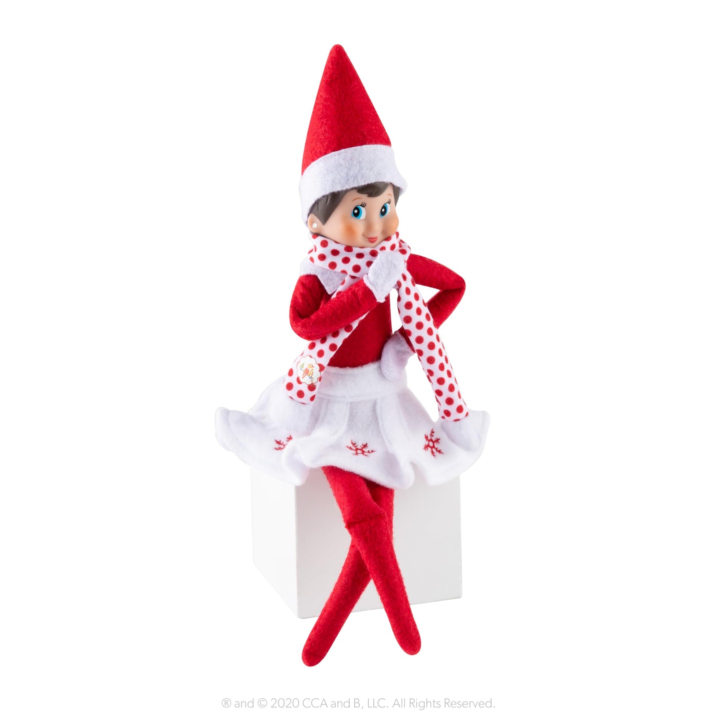 The Elf on the Shelf Claus Couture Collection Snowflake Skirt & Scarf - Red and White Holiday Outfit for Scout Elves - Festive Elf Clothes Accessory