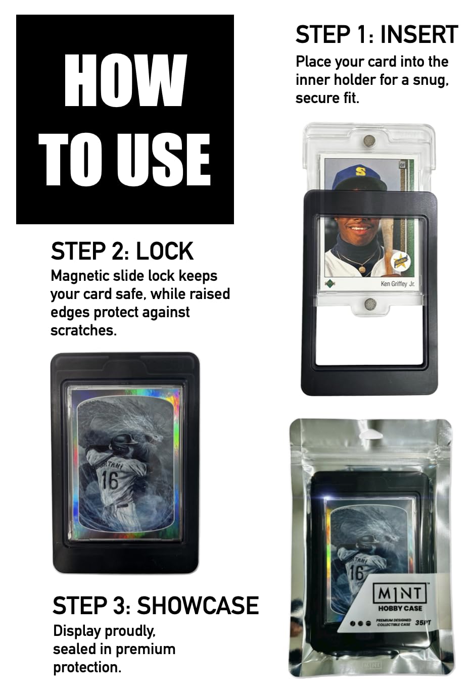 Magnetic Sports Card Holder 35pt - Premium Trading Card Display Case with UV Protection & Slide-Lock Design by M1NT (M1NT Signature)