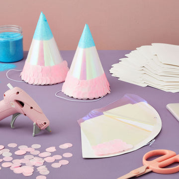 Bright Creations Party Hats Blank White Cone - 50 Count, 6 in, Pre-strung Elastic - Birthday Hats & Celebration Decor