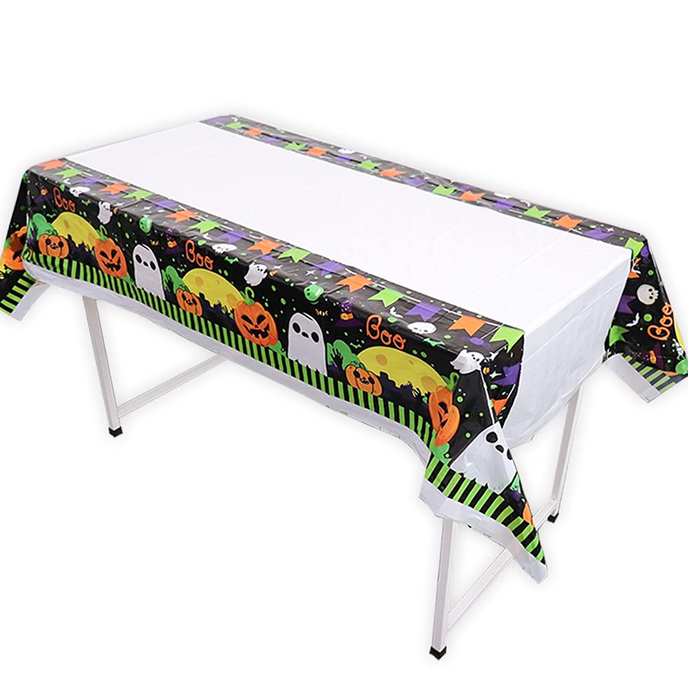 Halloween Tablecloth 3 Pack 54x108 inches Rectangle Pumpkin and Ghost Table Covers for Halloween Outdoor Party Disposable Waterproof Plastic