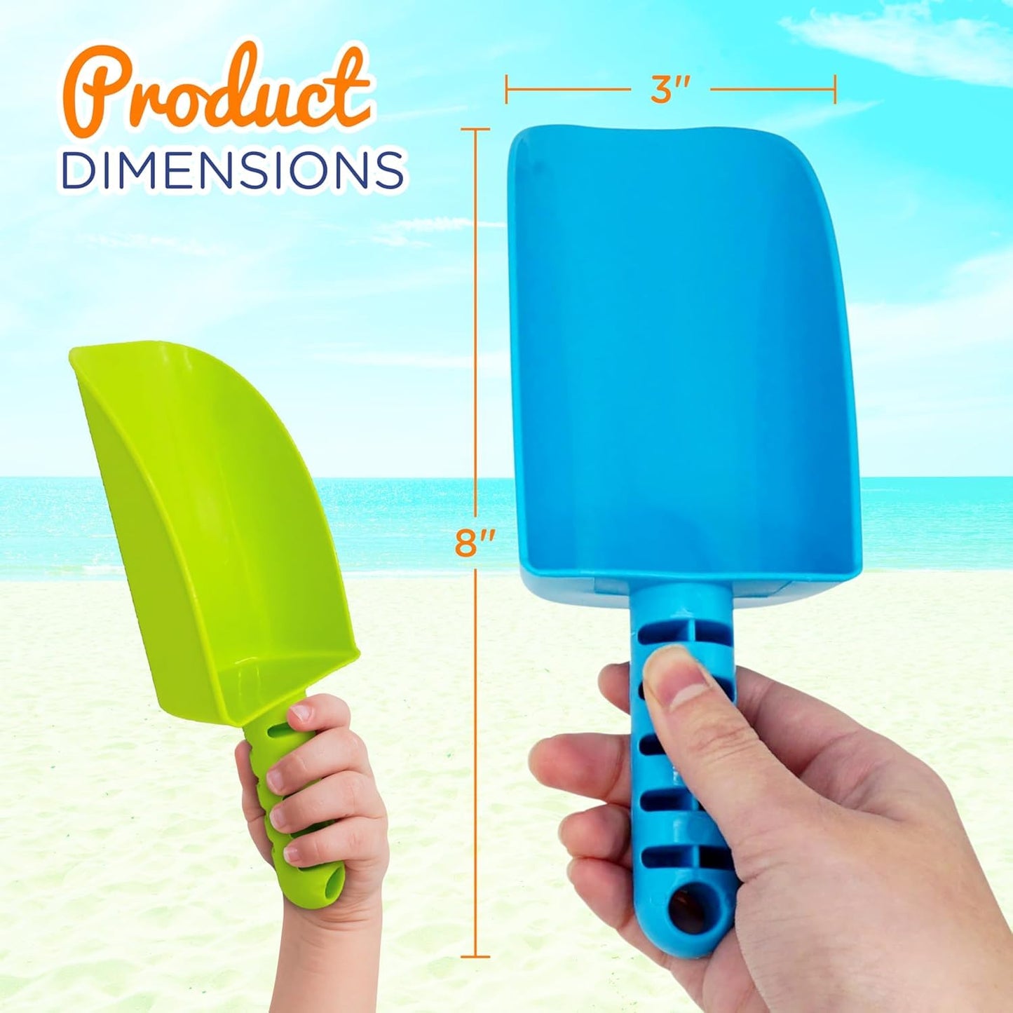 4E's Novelty Sand Shovel for Kids Bulk, 12 Pack Heavy Duty Plastic Beach Shovels - for Planting, Toddler Digging & Garden Tool, Sandbox Toys, End