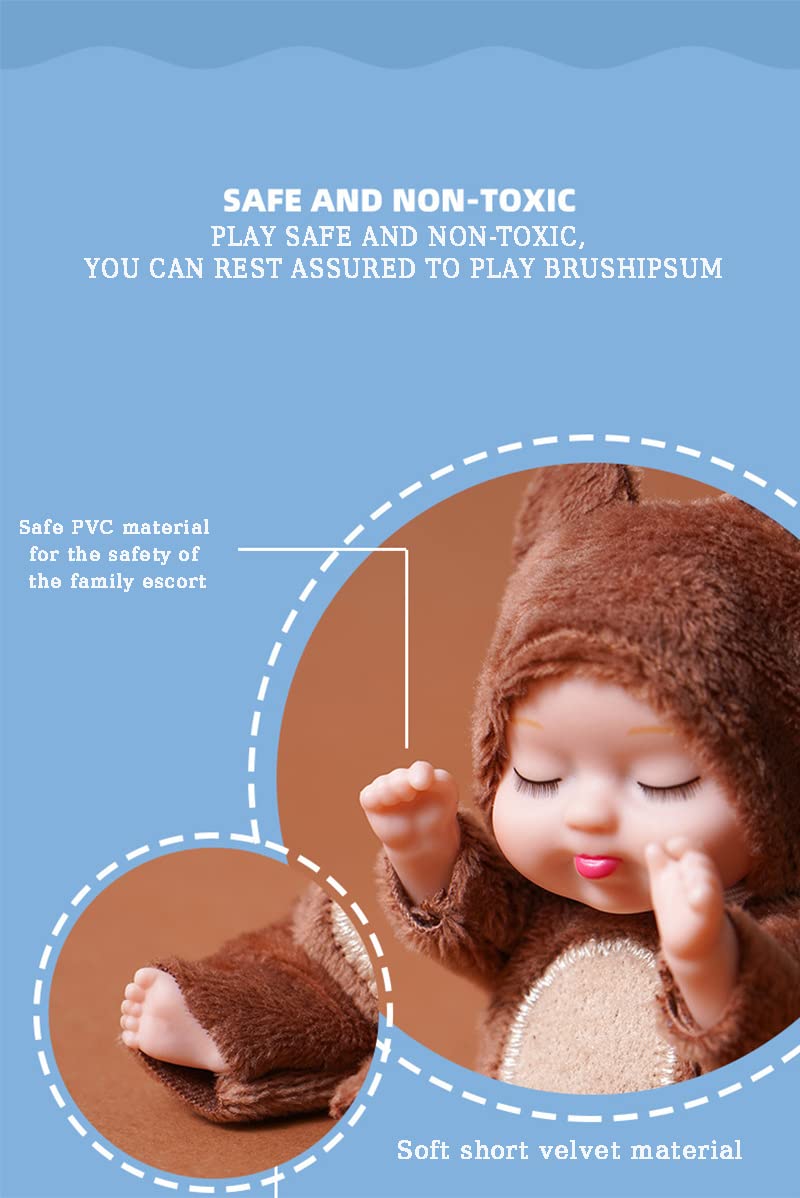 6 Pcs Mini Reborn Baby Dolls Set - 3.5 Inch Tiny Realistic Newborn Dolls with Animal Clothes, Hat & Toy Bottle, Washable PVC Doll for Dollhouse