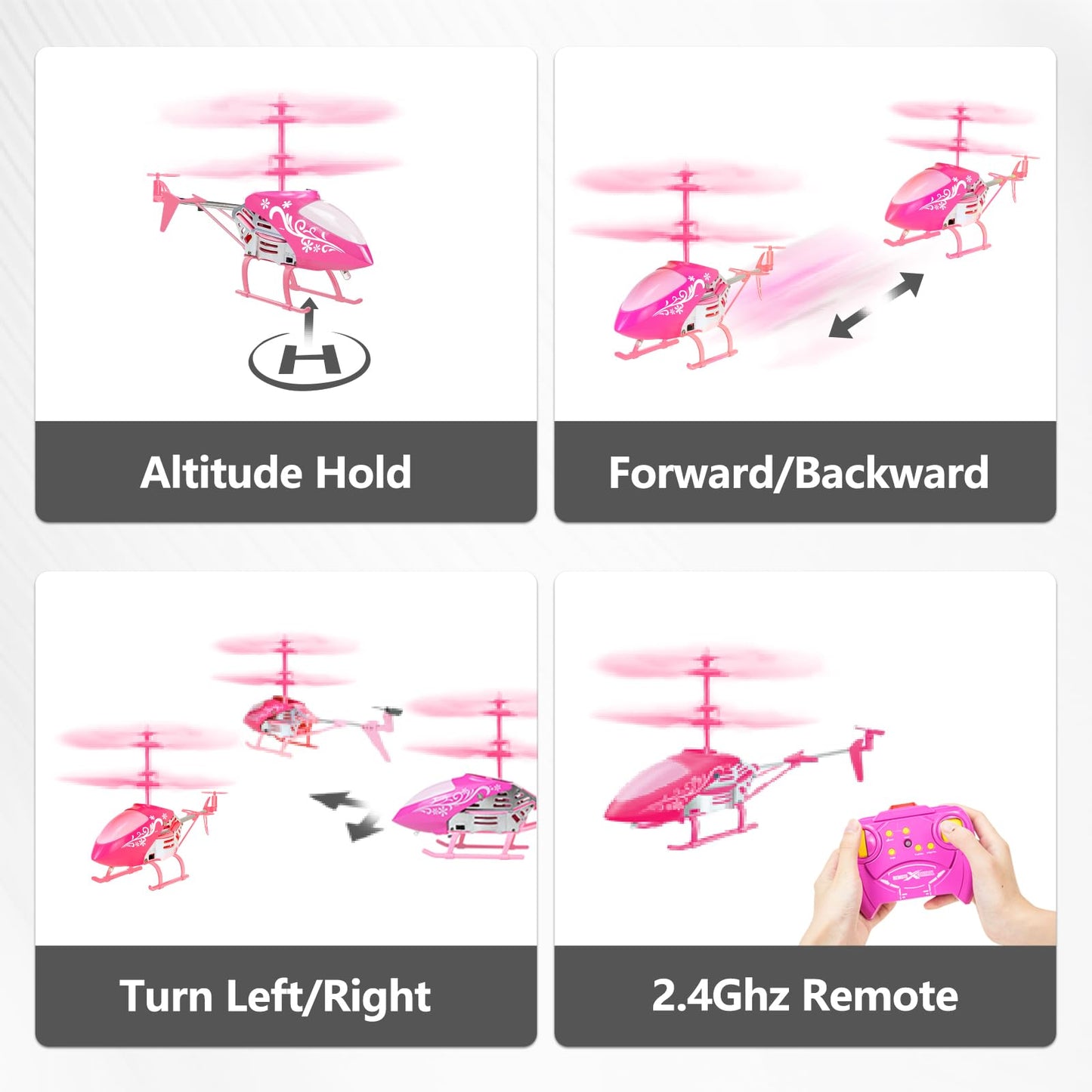 QUANA Rc Helicopter, Pink Remote Control Helicopter for Kids Girls Ages 8+