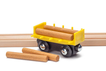 Maxim Enterprise, inc. Log Car for Wooden Railway, 5 Piece Kids Train Set with Magnetic Link and Removable Logs, Compatible with Thomas and Friends