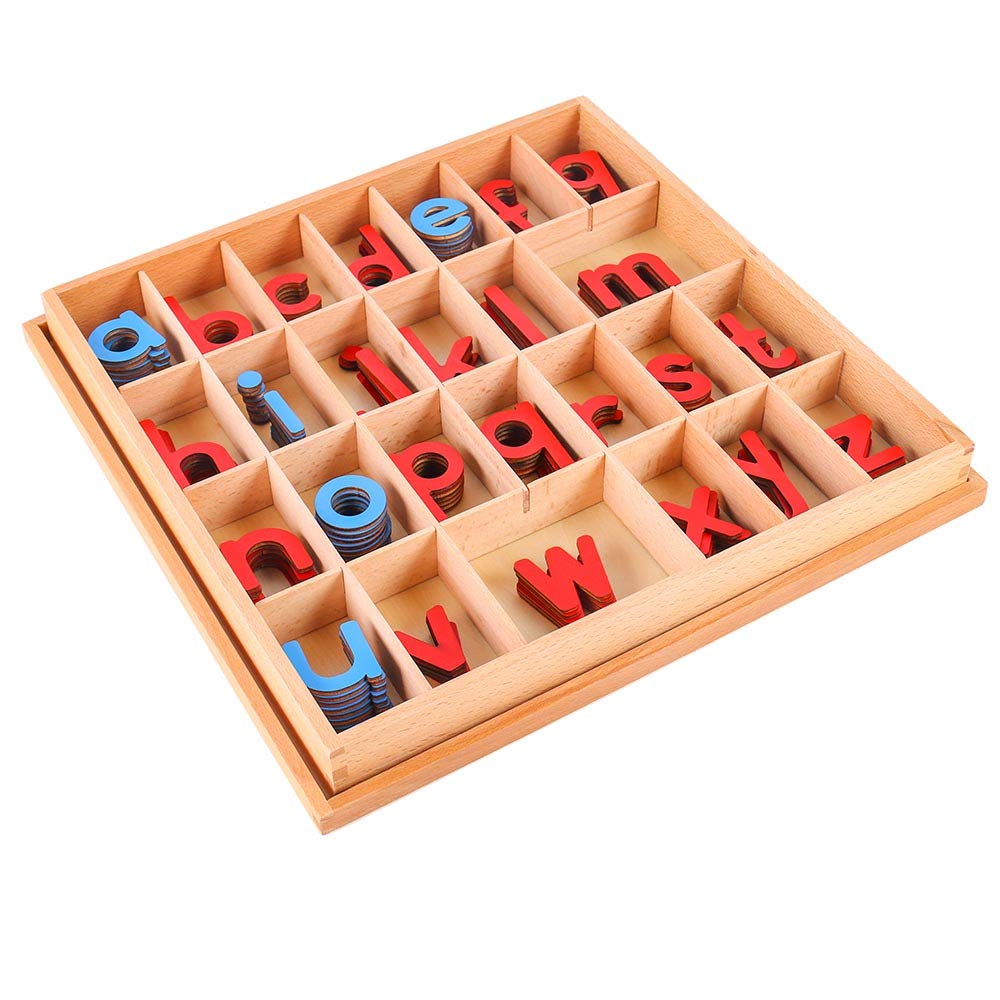 Montessori Wood Small Movable Alphabet with Box and Large Spelling Mat