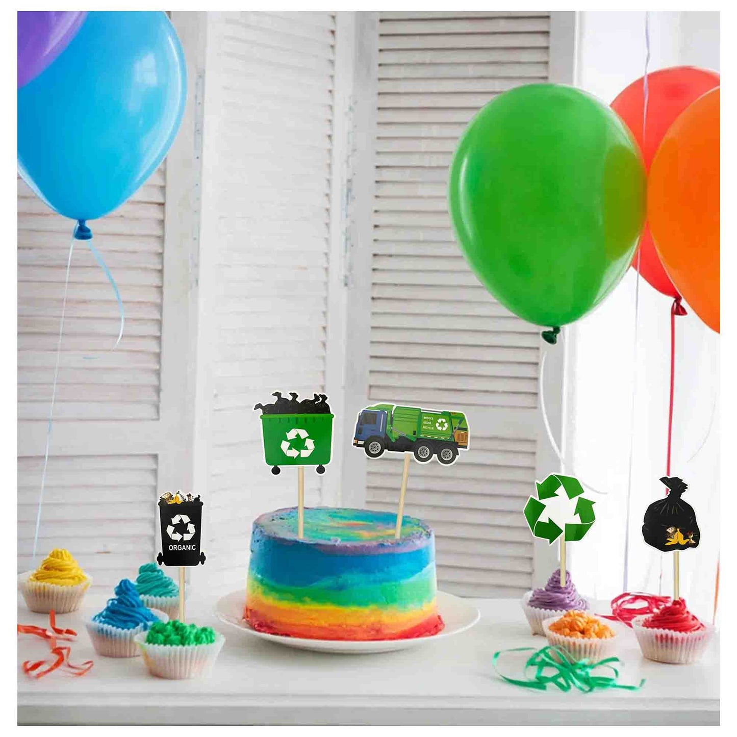 Garbage Truck Birthday Party Supplies Garbage Truck Cupcake Toppers for Trash Garbage Truck Party Supplies