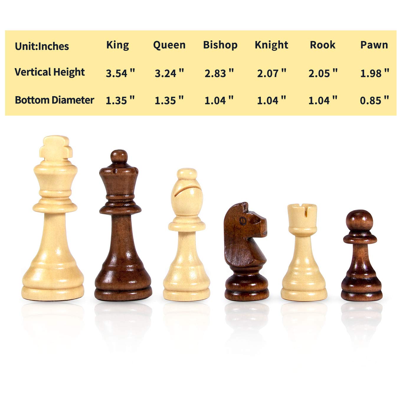 AMEROUS Wooden Chess Pieces Only, Tournament Staunton Wood Chessmen with 3.5 inches King, Chess Game Pawns for Chess Board Game, Replacement