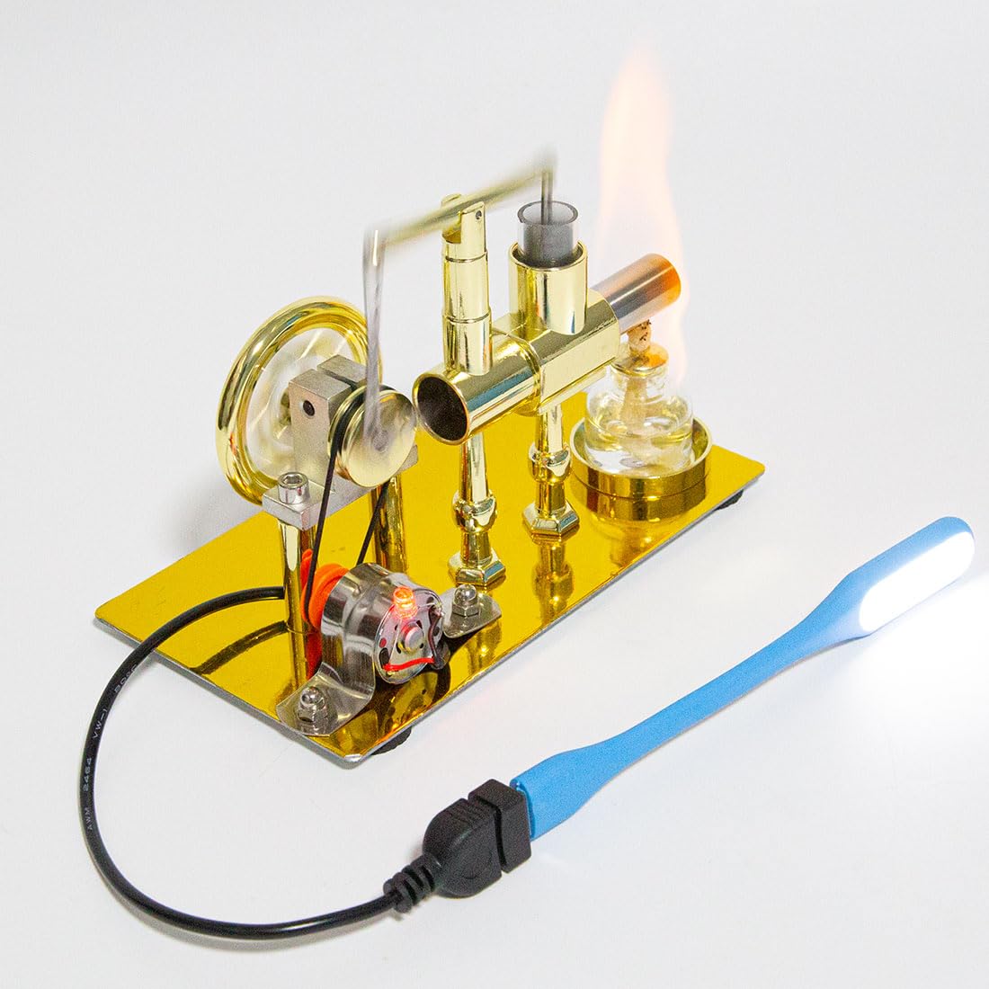 ENGINEDIY Stirling Engine Model Kit, Balance Single Cylinder Hot Air Stirling Engine Model with USB Light, DIY Experiment Educational Model Kits