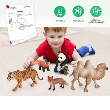 Volnau Safari Animal Figurines Toys 7PCS Asia Figures for Toddlers Kids Christmas Decoration Gift Preschool Educational Zoo Pack Elephant Camel Panda