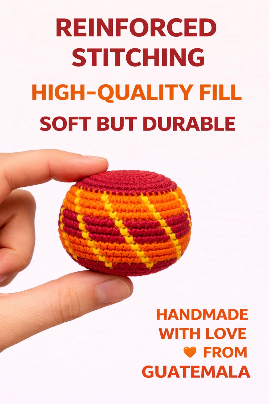 Funny Guy Mugs Footbag Balls 3 Pack Handmade Crocheted Kick Toss Balls from Guatemala Assorted Patterns Ember