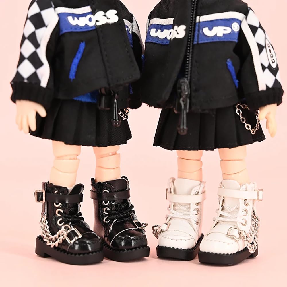 XiDonDon Doll Shoes Cool Chain Boots for Ob11,DDF,Body9,1/12 BJD,GSC Doll Accessories BJD Toys Shoes (Black)