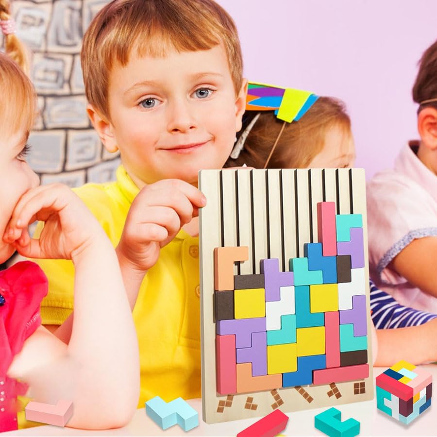 Wooden Montessori Russian Blocks Puzzle, 3D Stacking for Toddlers 3-6 Years Wooden Block, Montessori Educational Gift for Boys and Girls Board Game
