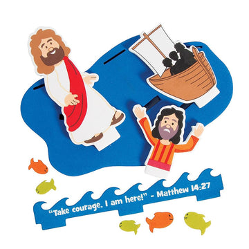 Fun Express Jesus and Peter Walk On Water Craft Kit - Makes 12 - DIY Religious Crafts for Kids and VBS, Sunday School Activities