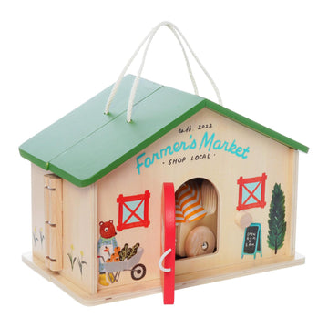 Manhattan Toy Farmer’s Market Day 12-Piece Portable Wooden Toy Figure Pretend Shopping Playset