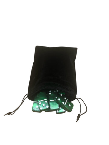 Marion Domino Double 6 Green Marbleized Tiles with Spinners, Jumbo Tournament Size in Black Elegant Velvet Bag